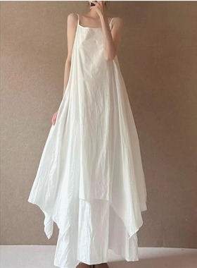 设计感DIY扎染棉麻连衣裙2025夏季新款文艺复古风大码宽松吊带裙