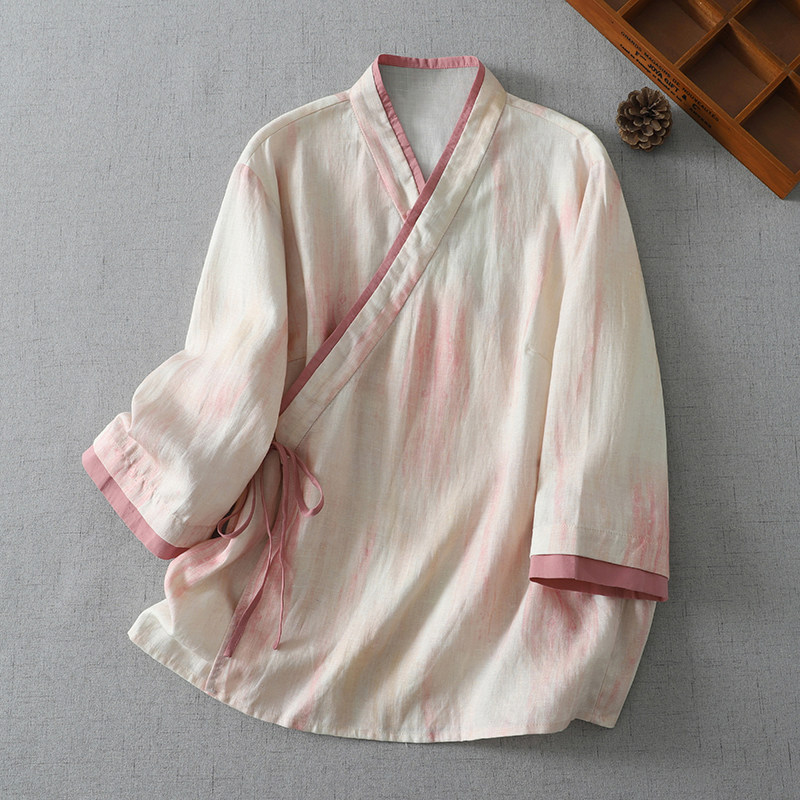 实拍中国风上衣系带开衫改良汉服扎染夏秋款女禅意茶服小衫