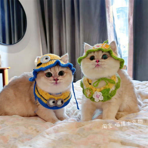 宠物变装项圈口水巾猫咪小花朵帽子蜜蜂围脖套装狗狗青蛙帽子围兜