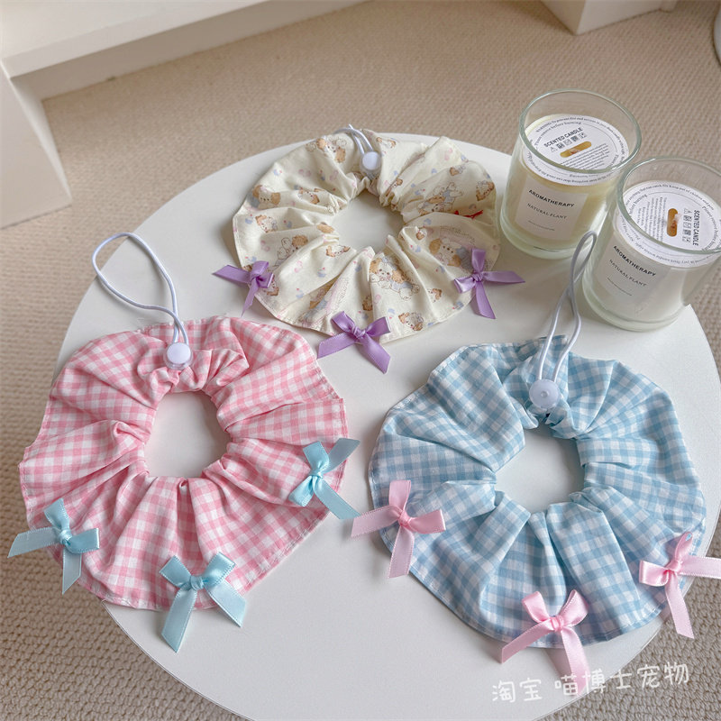 宠物围脖格子圈圈围兜狗狗口水巾猫咪项圈蝴蝶结领结可调节装饰