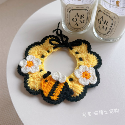 猫咪宠物手工编织可爱毛线围脖口水巾拍照专用卡通装饰项圈围兜