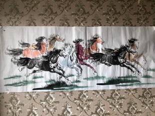 马到成功纯手绘八骏图彩马徐悲鸿风格国画字画客厅办公室装饰
