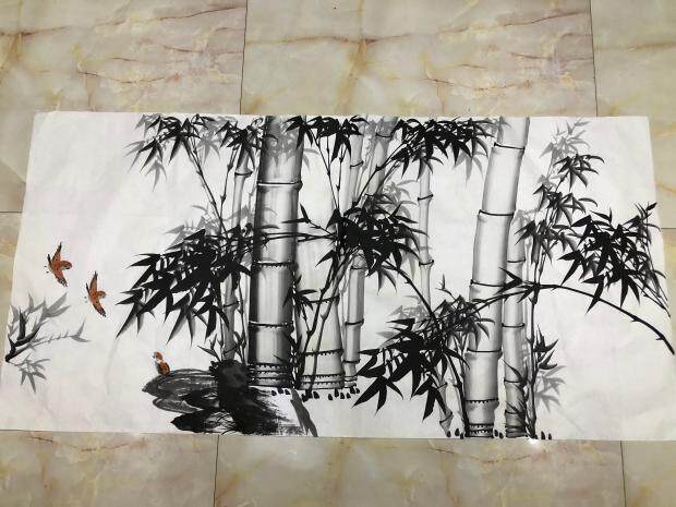 节节高升纯手绘写意花鸟国画竹子黑粗竹子来财字画客厅办公室