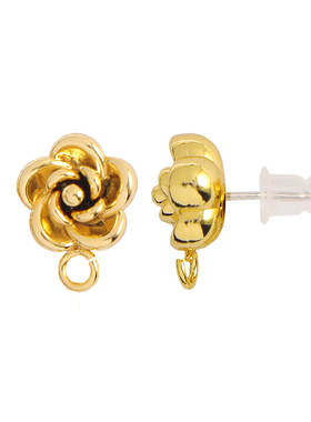 挂圈山茶花银耳针手作配件 1对保色镀金 品质925耳饰diy手作材料