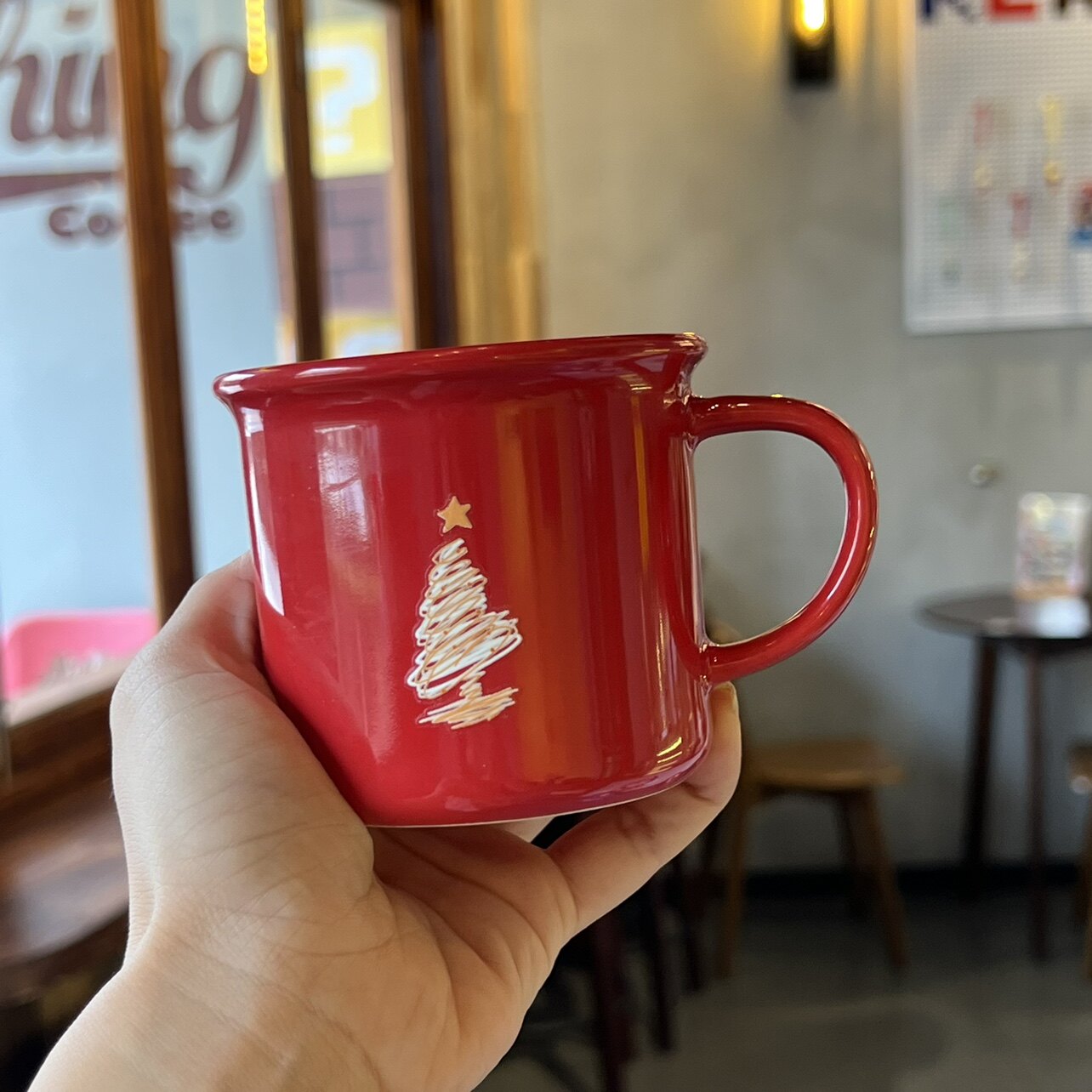 正红手绘圣诞树马克杯陶瓷咖啡杯圣诞节陶瓷杯新年喜庆礼物杯子