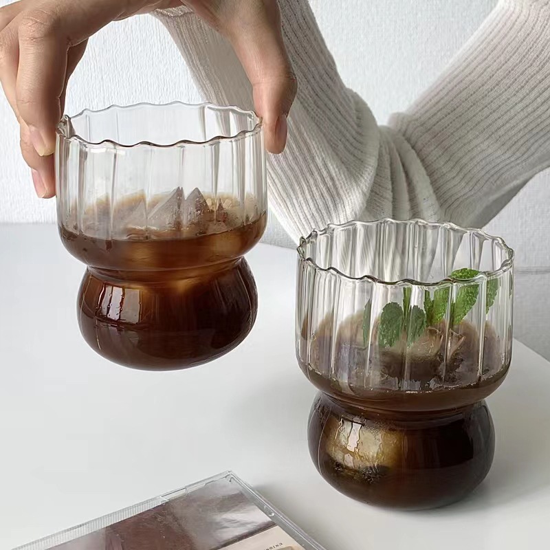 可爱条纹胖胖杯家用冰淇淋杯子创意个性小众高硼硅玻璃水杯