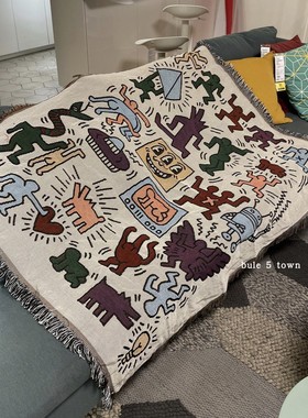 大师涂鸦毯子外贸 Keith Haring艺术涂鸦 沙发毯装饰毯沙发罩盖毯
