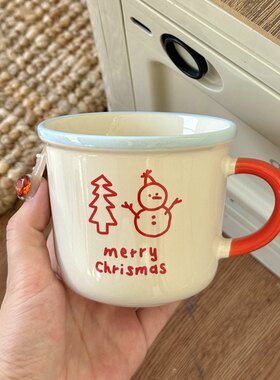 ins风松树雪人陶瓷马克杯早餐牛奶杯咖啡杯伴手礼圣诞节礼物杯子