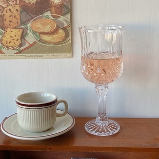 玻璃钻石红酒杯浮雕威士忌高脚杯洋酒杯葡萄酒汽水杯子 家用法式