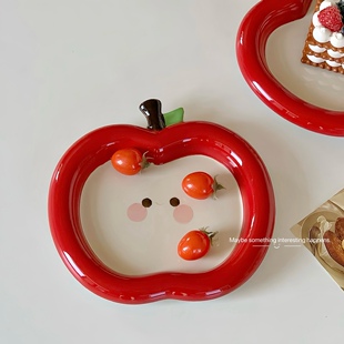 ins风可爱红苹果餐盘圣诞点心盘子陶瓷首饰收纳盘香薰托盘水果盘