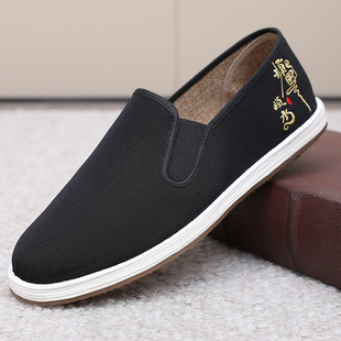 老北京布鞋男单鞋乌拉草汉麻吸汗透气黑色爸爸刺绣中国风传统男鞋