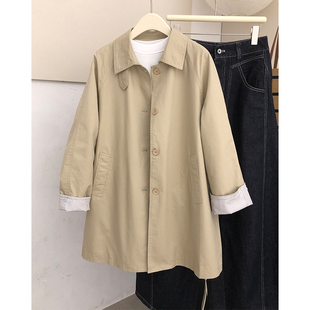 左村2025春季新款宽松中长款外套休闲风衣女装翻领单排扣长袖上衣