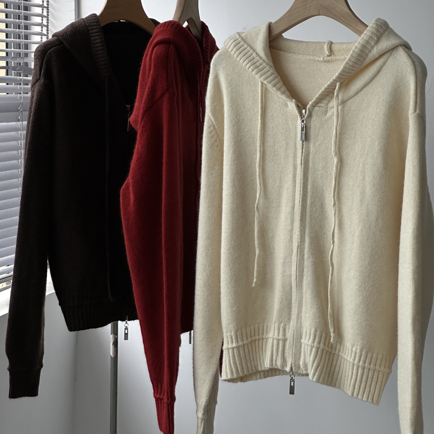 慵懒风连帽双头拉链针织开衫女秋冬减龄卫衣罩衫跌穿内搭毛衣外套