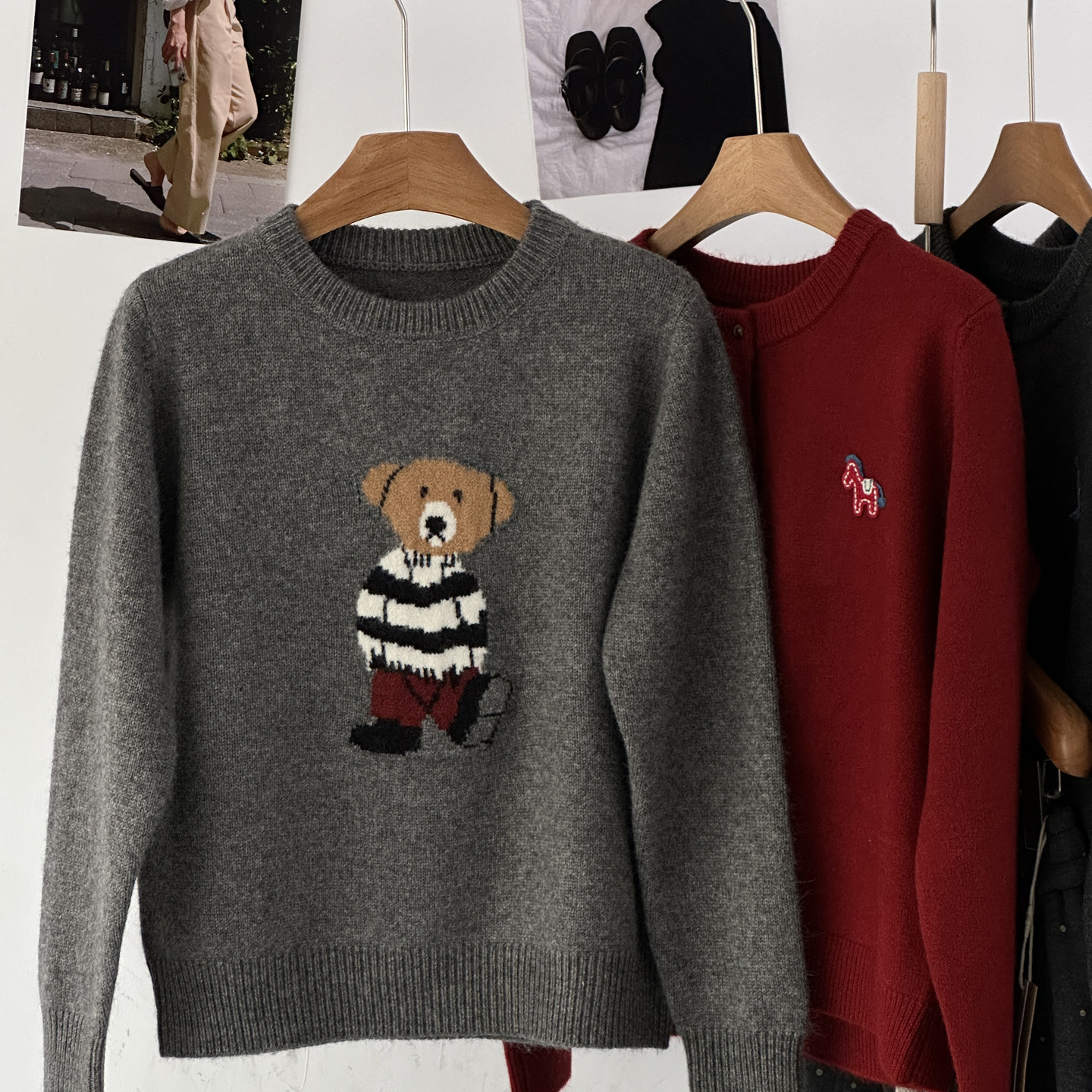 【立体卡通小熊】韩版减龄学院风圆领软糯针织衫百搭套头毛衣女潮