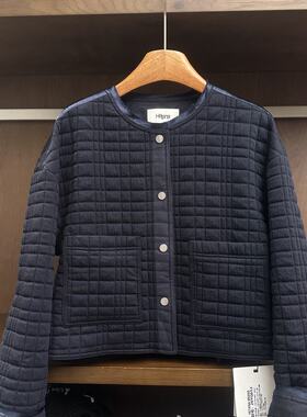 秋冬方格绗缝棉服女圆领按扣短款外套保暖潮流百搭新款女装上衣潮
