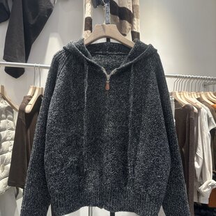 韩版休闲新款连帽拉链针织开衫女秋冬宽松慵懒风毛衣卫衣外套