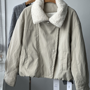 宽松显瘦保暖外套潮 时尚 欧货毛毛领翻领麂皮绒面羽绒服女冬季 新款