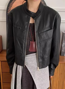 欧货黑色皮衣外套女2025冬季新款大口袋韩系休闲款羽绒短外套女潮