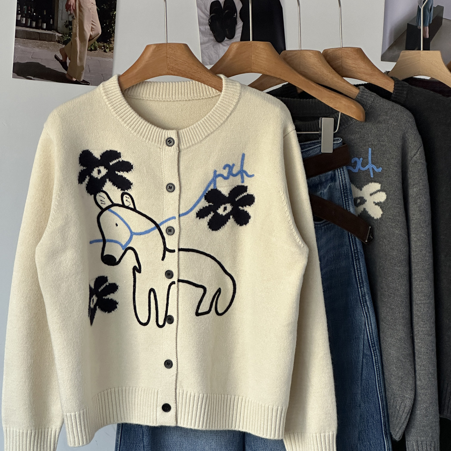 【小马刺绣毛衣】特色试试圆领单排扣针织开衫女秋冬洋气时尚毛衣