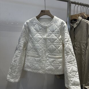 韩版简约新款圆领暗纹绗缝薄棉服女秋冬短款宽松休闲保暖显瘦上衣