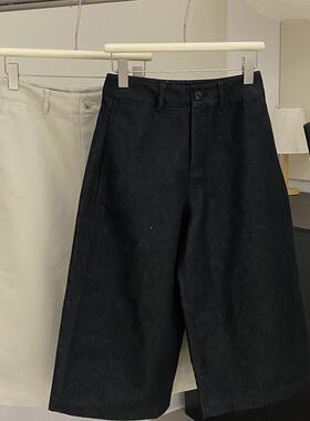 SAIER STUDIO欧货女装立体高品质丹宁牛仔窄版阔腿裤七分直筒裤女