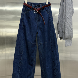 新款 宽松弯刀阔腿拖地长裤 女装 直筒复古水洗牛仔裤 子 时尚 欧货秋季