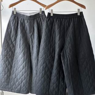 森女复古休闲风松紧腰菱格纹加棉裤 女宽松显瘦保暖八分洋气阔腿裤