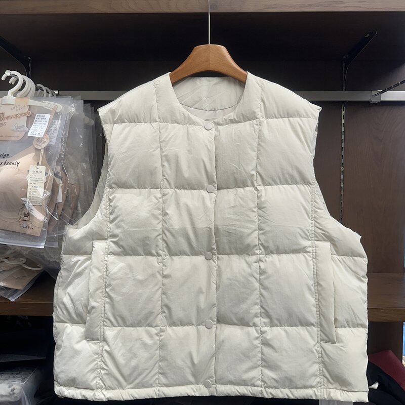 欧货秋圆领方块羽绒马甲女宽松保暖外穿叠穿外套百搭上衣新款休闲