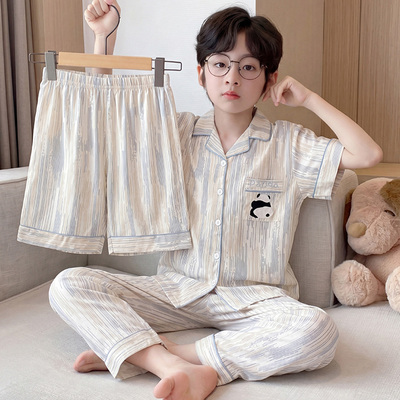 儿童睡衣男孩2026新款云朵棉短袖中大童夏季薄款男童三件套可外穿 — 1