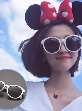 白框太阳镜沙滩墨镜女韩版圆形太阳镜偏光防紫外线ins网红遮阳镜