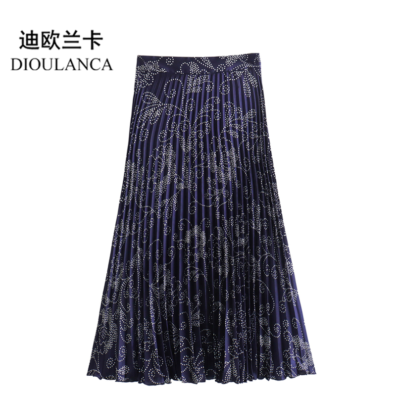 DIOULANCA 欧美风外贸女装新款时尚印花百褶迷笛裙半身裙 2347104