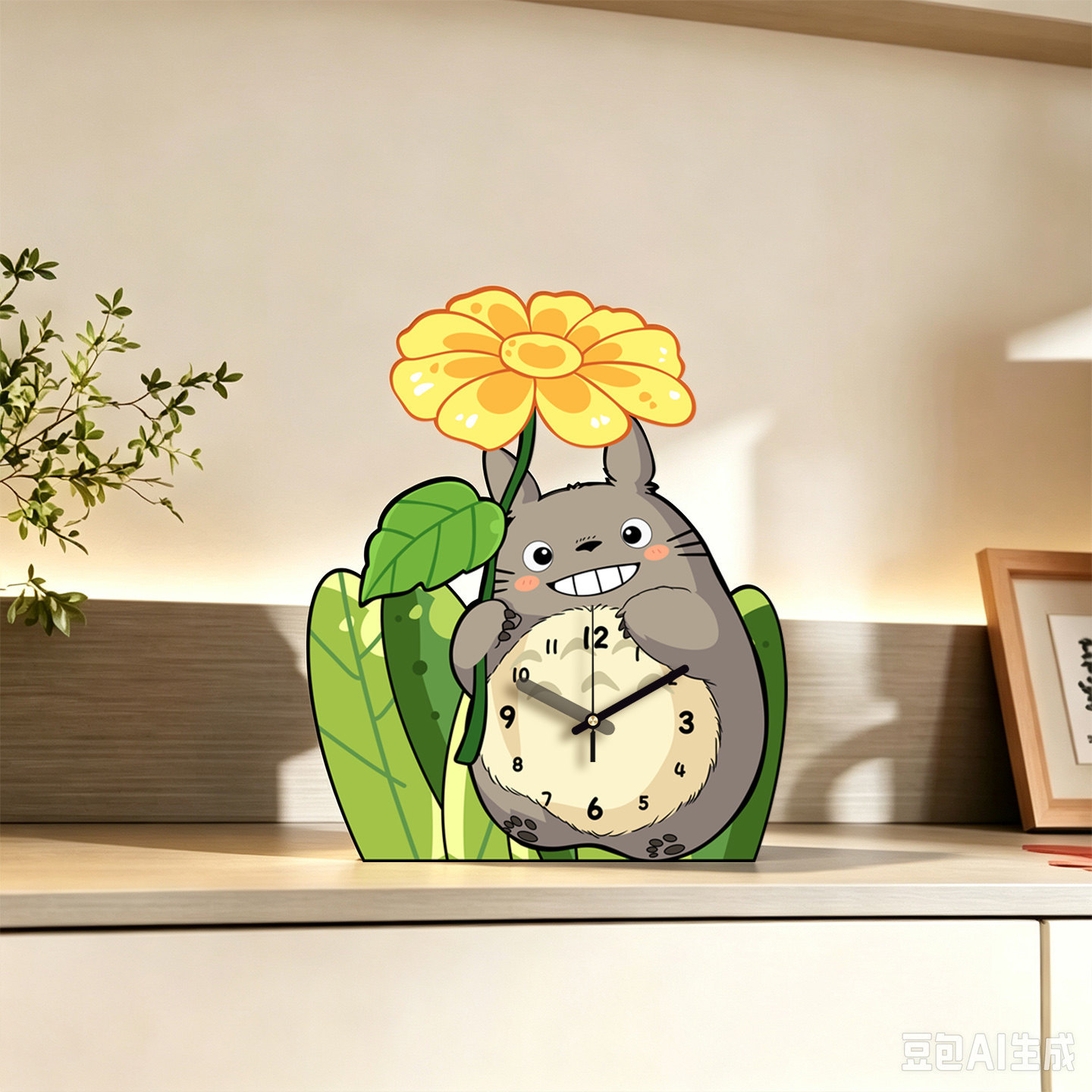 奶油风创意龙猫桌面时钟装饰摆件台钟/闹钟