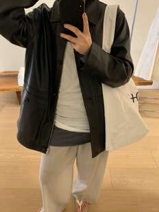 24春新品现货 MONOHA  正品韩国代购 羊皮革大口袋外套皮衣女