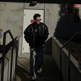 ALO蛋白皮面包服棉服飞行员夹克皮衣宽松外套男女款 美国正品 代购