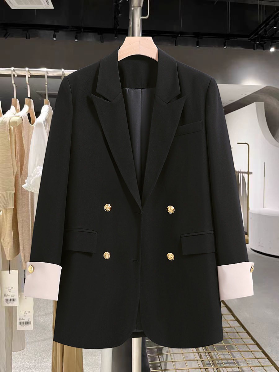 胖mm200斤西装外套女春秋通勤休闲大码宽松显瘦时尚拼接西服上衣