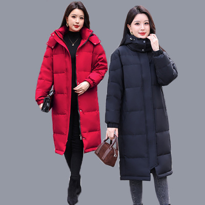 冬季超特大码羽绒衣服200斤女红色胖mm加厚保暖过膝防寒外套300斤