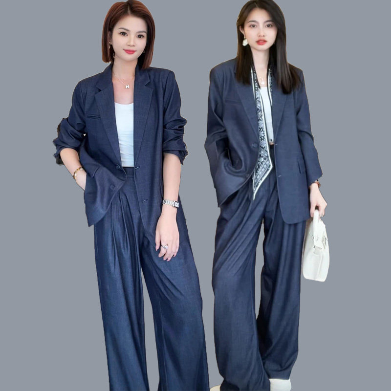 大码女装胖mm时尚通勤两件套宽松法式西服宽松休闲西装套装200斤