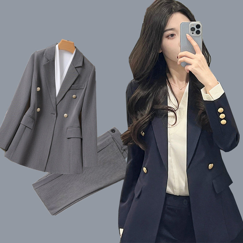 大码春秋季胖MM西服外套主持人职业西装喇叭裤子两件套装200斤