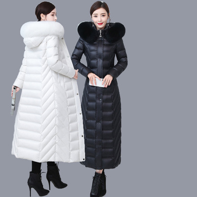 胖mm高端亮面羽绒服女大码修身加厚超长款到脚踝狐狸毛领90白鸭绒