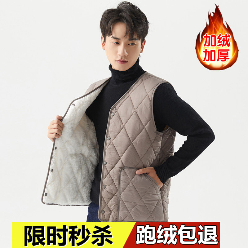 男士羽绒棉马甲冬加绒加厚保暖背心学生青少年内穿中老年爸爸坎肩