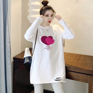 中长款打底衫女2026春秋薄款内搭破洞长袖t恤卫衣遮屁股上衣ins潮