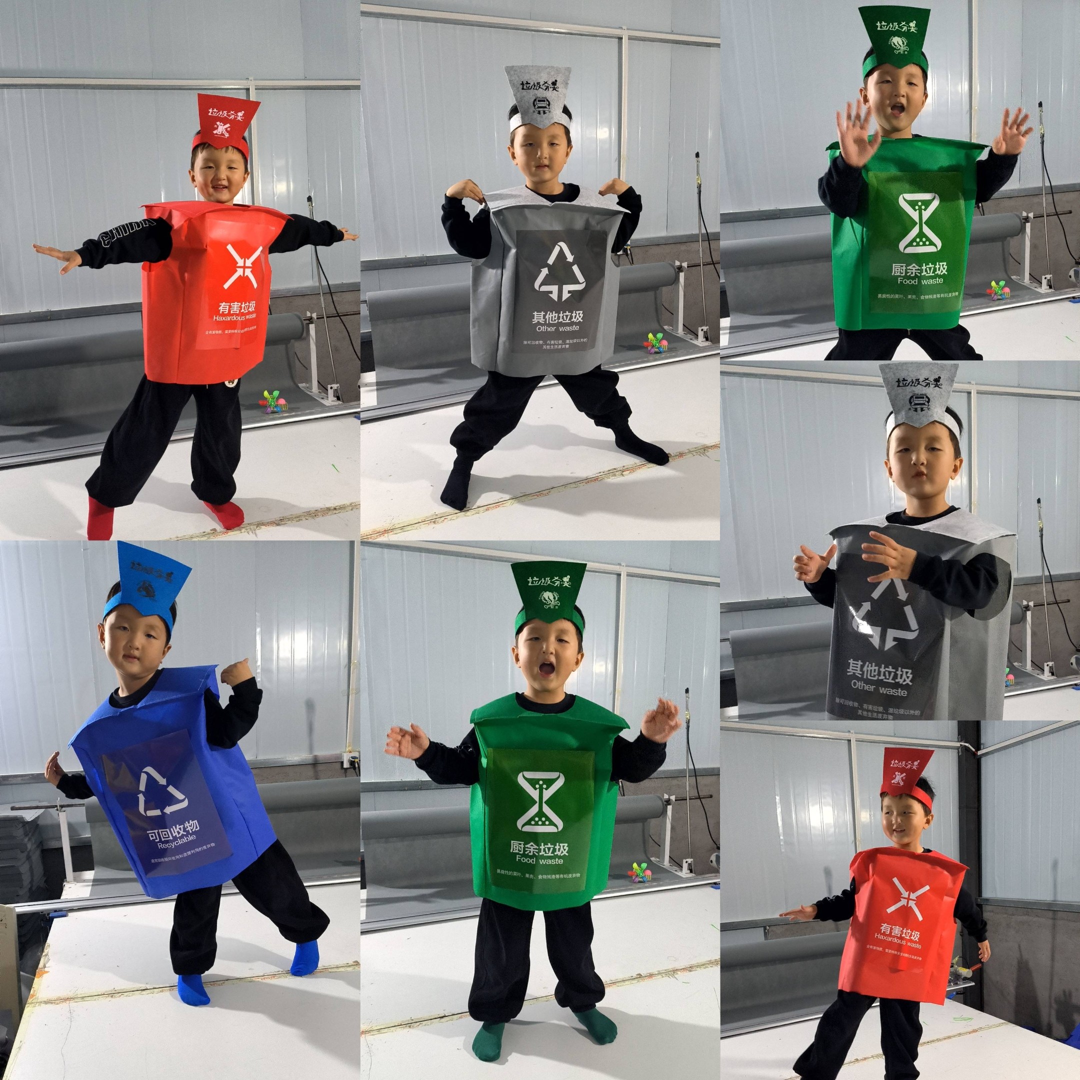 儿童垃圾分类演出服装幼儿园环保手工材料成人亲子垃圾桶宣传服装