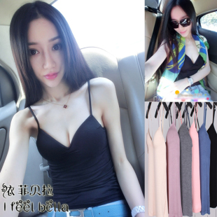 时尚 性感百搭深V聚拢立体罩杯带胸垫一体式 吊带背心 新款 2019春装