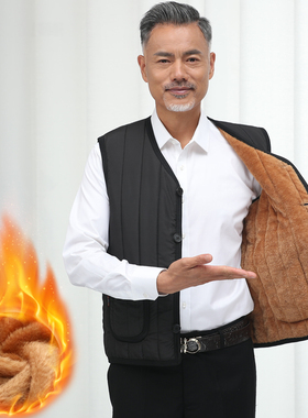 中年爸爸秋冬装背心加绒加厚保暖棉马夹中老年人男士坎肩男装马甲