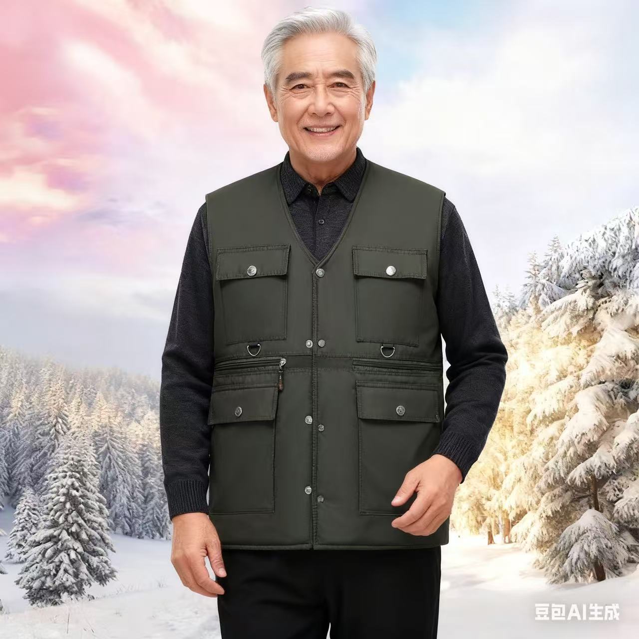 爸爸口袋加绒男士冬季保暖坎肩