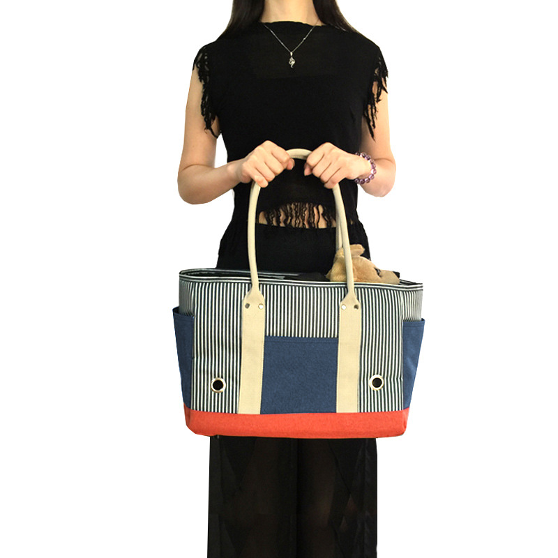 户外单肩手提条纹猫咪宠物包 宠物外出包夏季便携手提猫包