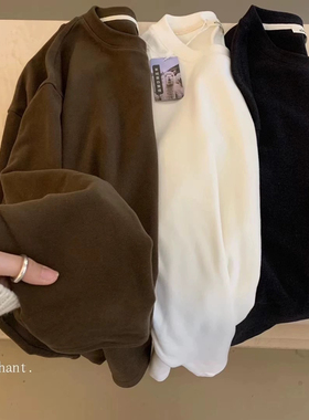 elephant.大象家现货～韩系2024冬季新款自带发热羊绒圆领宽松T恤