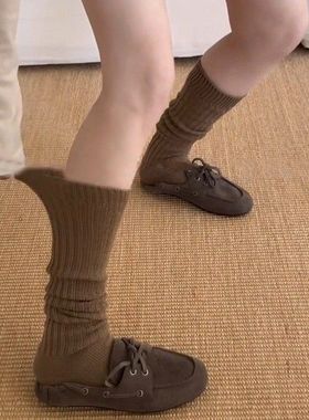 may3socks 咖色小腿袜女生秋冬加厚保暖学院风高筒堆堆袜长筒袜潮