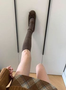 慵懒美拉德竖纹拼接显白显瘦小腿袜秋冬新款羊绒保暖堆堆袜搭勃肯