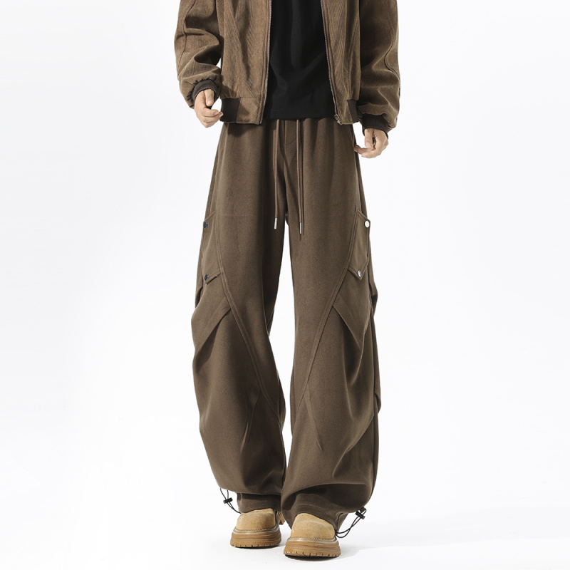 美式重磅420克裤子男秋冬季潮牌潮牌褶皱工装伞兵裤宽松休闲长裤